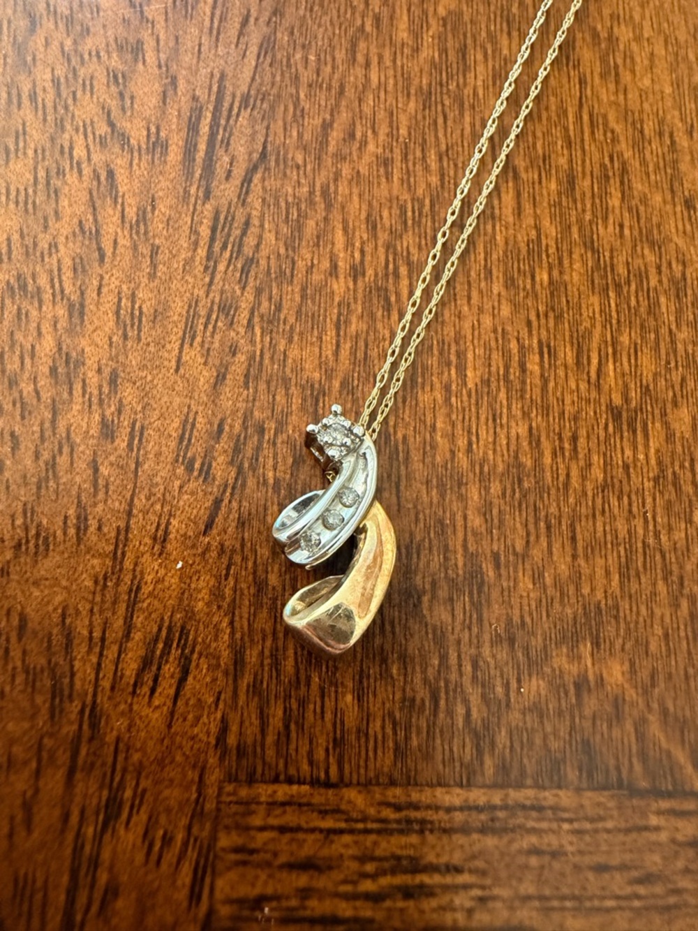 10KT Gold XL Two-Tone Diamond Pendant Necklace 19” Chain